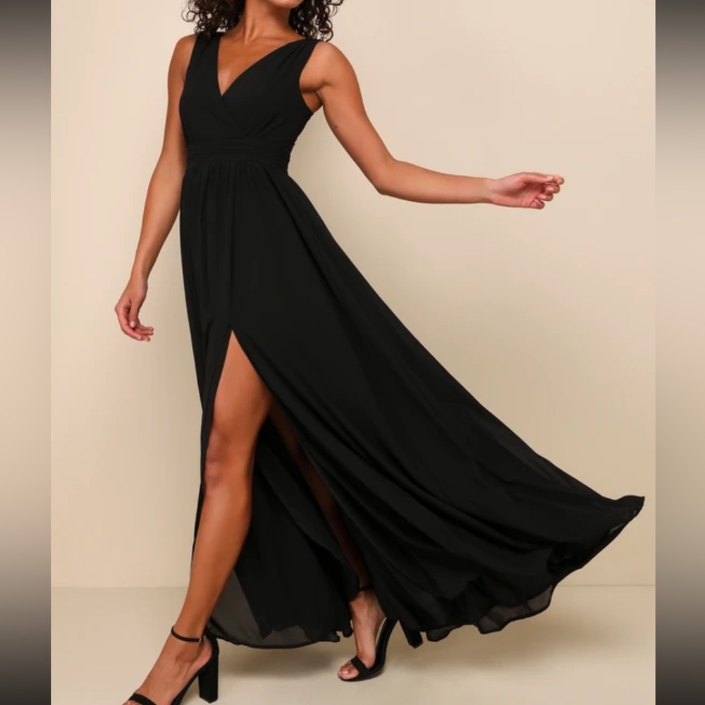 Lulus Thoughts of Hue Black Surplice Maxi Dress